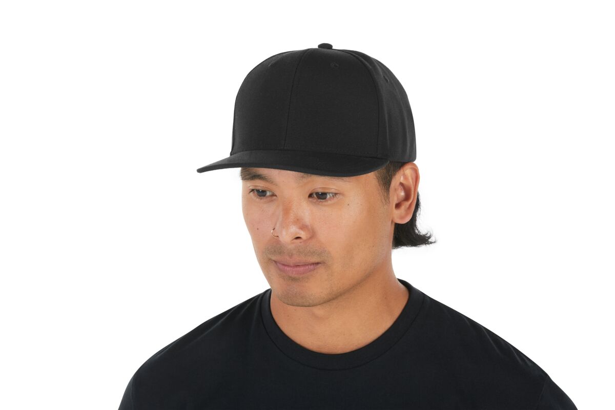 recycled-poly-classic-6-panel-hat-l5 WebPDP-HAT001002_Recycled_Poly_Classic_6Panel_Hat_Black_Studio_Harper_Studios_0723_Side_2__HAT001002OS.jpg