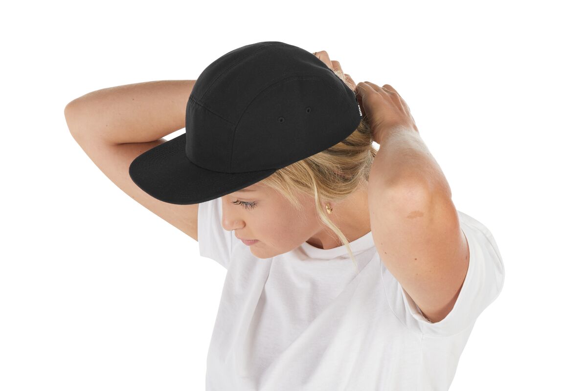 recycled-poly-flat-brim-5-panel-hat-k1 WebPDP-HAT003002_Recycled_Poly_Flat_Brim_5Panel_Hat_Black_Studio_Harper_Studios_0723_Side_4__HAT003002OS.jpg